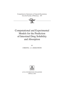 Computational and Experimental Models for the Prediction of Intestinal Drug Solubility and Absorption