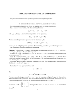 SUPPLEMENT on EIGENVALUES and EIGENVECTORS We Give