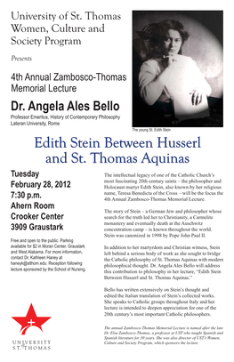 Edith Stein Between Husserl and St. Thomas Aquinas