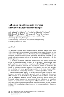 Urban Air Quality Plans in Europe: a Review on Applied Methodologies
