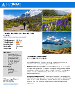 10 DAY TORRES DEL PAINE FULL CIRCUIT Ultimate Expeditions®