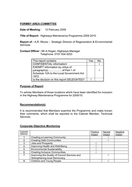 FORMBY AREA COMMITTEE Date of Meeting: 12 February 2009 Title Of