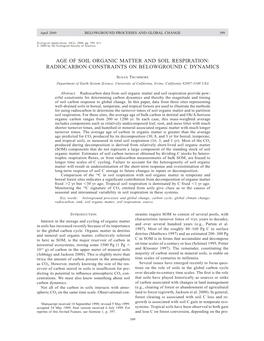 Age of Soil Organic Matter and Soil Respiration: Radiocarbon Constraints on Belowground C Dynamics