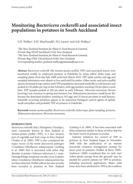 Monitoring Bactericera Cockerelli and Associated Insect Populations in Potatoes in South Auckland