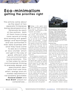 Eco-Minimalism Getting the Priorities Right