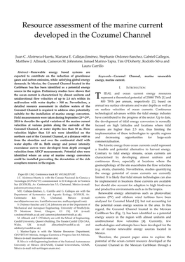 Resource Assessment of the Marine Current Developed in the Cozumel Channel