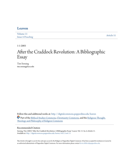 After the Craddock Revolution: a Bibliographic Essay Tim Sensing Tim.Sensing@Acu.Edu