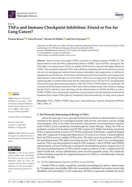 TNF and Immune Checkpoint Inhibition: Friend Or Foe for Lung Cancer?