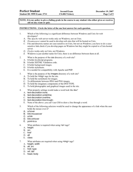 Second Exam December 19, 2007 Student ID: 9999 Exam: 2711 CS-081/Vickery Page 1 of 5