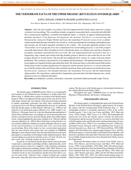 The Vertebrate Fauna of the Upper Triassic (Revueltian) Snyder Quarry