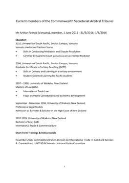 Current Members of the Commonwealth Secretariat Arbitral Tribunal