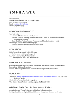 Bonnie Weir CV