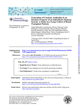 A Study on a Large Cohort of Renal Transplant Patients This Information Is Current As of September 24, 2021