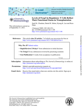 Their Functional Status in Transplantation Levels of Foxp3 In