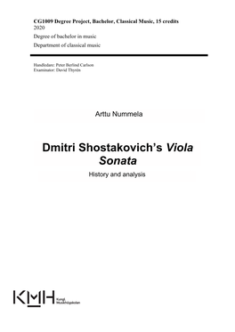 Dmitri Shostakovich's Viola Sonata