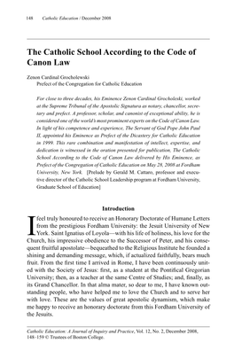 The Catholic School According to the Code of Canon Law