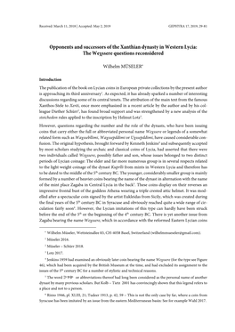 Opponents and Successors of the Xanthian Dynasty in Western Lycia: the Weχssere Questions Reconsidered