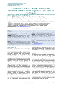 Granulicatella Adiacens Bacteria Isolation from Perodontitical