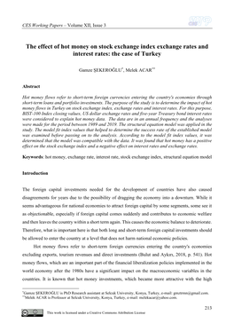 The Effect of Hot Money on Stock Exchange Index Exchange Rates and Interest Rates: the Case of Turkey