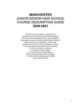 Manchester Junior-Senior High School Course Description Guide 2020-2021