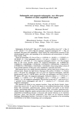 Sadanagaite and Magnesio.Sadanagaite, New Silica-Poor Members of Calcic Amphibole from Japan