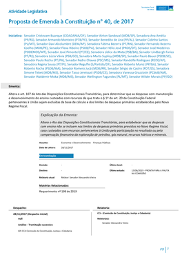 Proposta De Emenda À Constituição N° 40, De 2017