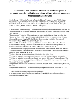 Identification and Validation of Novel Candidate Risk Genes in Endocytic Vesicular Trafficking Associated with Esophageal Atresia and Tracheoesophageal Fistulas