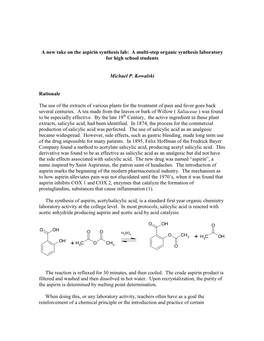 A New Take on the Aspirin Synthesis Lab: a Multi-Step Organic Synthesis Laboratory for High School Students