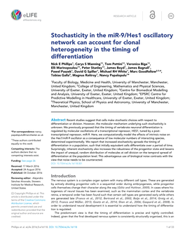 Stochasticity in the Mir-9/Hes1 Oscillatory Network Can Account For