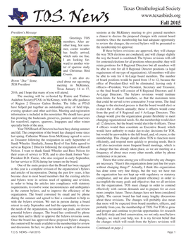 Texas Ornithological Society Fall 2015