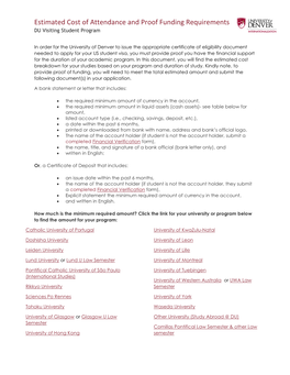 Estimated Cost of Attendance and Proof Funding Requirements DU Visiting Student Program