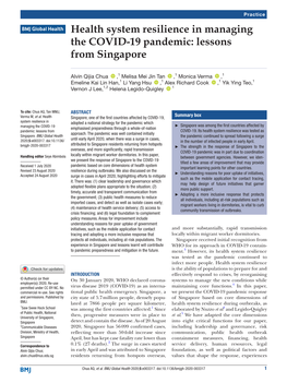 Health System Resilience in Managing the COVID-19 Pandemic: Lessons from Singapore