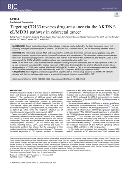 Targeting CD133 Reverses Drug-Resistance Via the AKT/NF-ÎºB/MDR1 Pathway in Colorectal Cancer