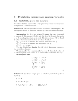 1 Probability Measure and Random Variables