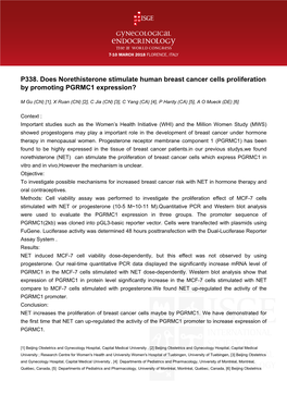 P338. Does Norethisterone Stimulate Human Breast Cancer Cells Proliferation by Promoting PGRMC1 Expression?