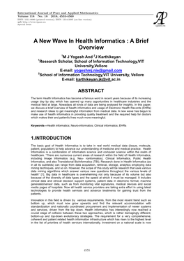 A New Wave in Health Informatics : a Brief Overview