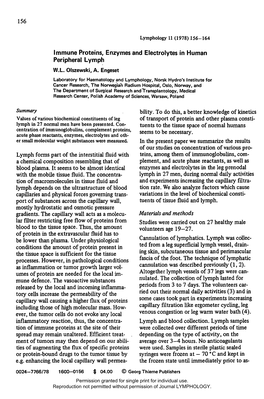 Immune Proteins, Enzymes and Electrolytes in Human Peripheral Lymph W.L