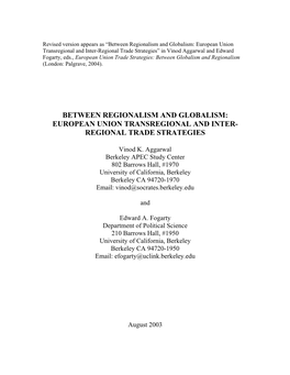 Between Regionalism and Globalism European Union Trade Strategies.Pdf