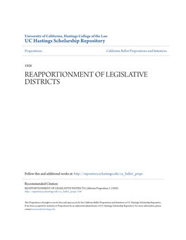 Reapportionment of Legislative Districts