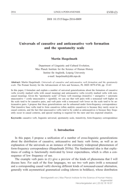 Universals of Causative and Anticausative Verb Formation and the Spontaneity Scale