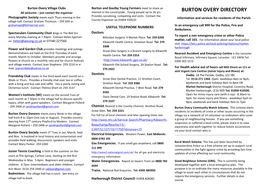 BURTON OVERY DIRECTORY All Welcome – Just Contact the Organiser Interest in the Countryside
