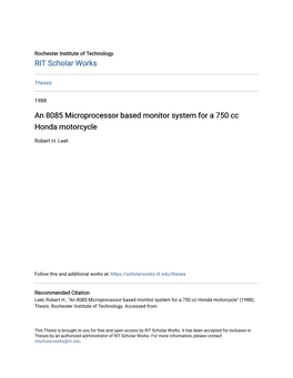 An 8085 Microprocessor Based Monitor System for a 750 Cc Honda Motorcycle