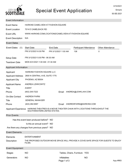 Special Event Application Simple 50-SE-2021