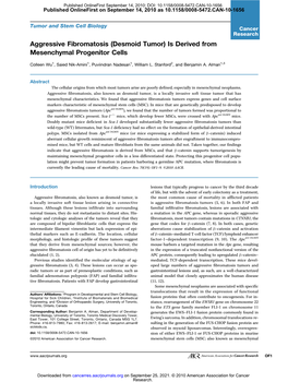 Aggressive Fibromatosis (Desmoid Tumor) Is Derived from Mesenchymal Progenitor Cells