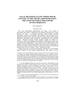 Legal Dilemmas Facing White House Counsel in the Trump Administration: the Costs of Public Disclosure of Fisa Requests