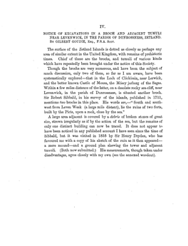 Notice of Excavations in a Broch and Adjacent Tumuli Near Levenwick Thn I , E Paeis Dunkossnessf Ho , Zetland