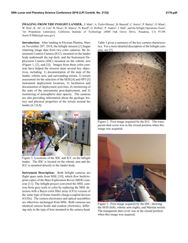 IMAGING from the INSIGHT LANDER, J. Maki1, A. Trebi-Ollennu1, B