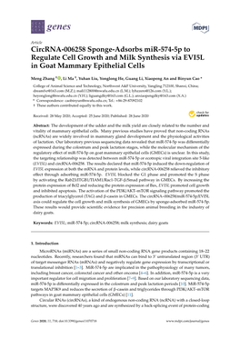 Circrna-006258 Sponge-Adsorbs Mir-574-5P to Regulate Cell Growth and Milk Synthesis Via EVI5L in Goat Mammary Epithelial Cells