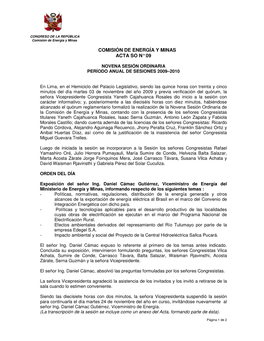 Comisión De Energía Y Minas Acta So N° 09