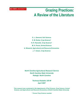 Grazing Practices: a Review of the Literature